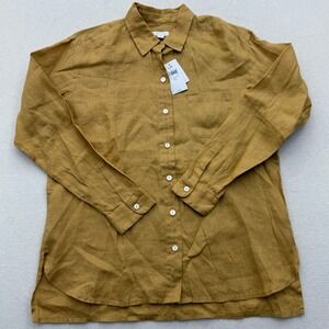 J Jill Love Linen Yellow Ochre Button Down Shirt Tunic Top Womens XS X-Small